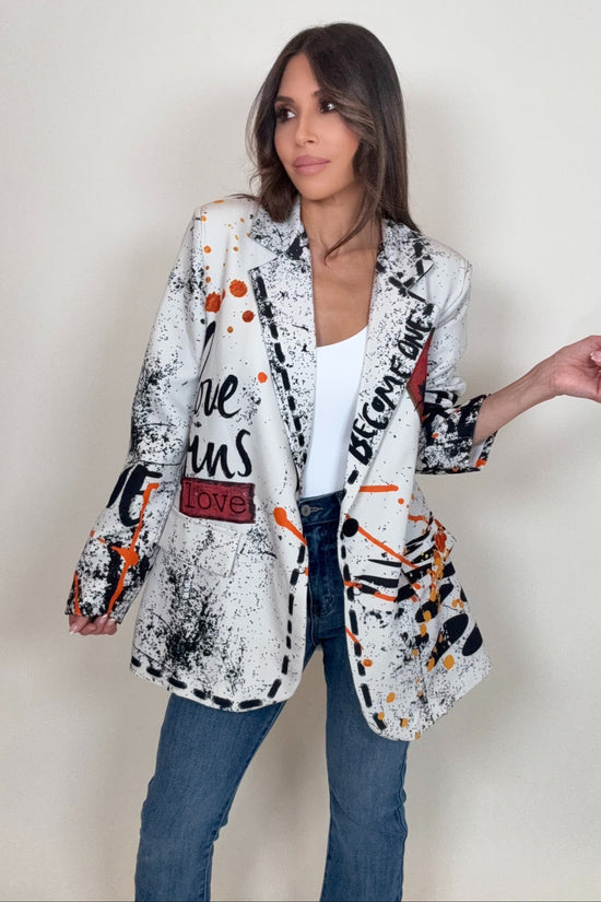 White Love Print Blazer - Born To Glam Born To Glam