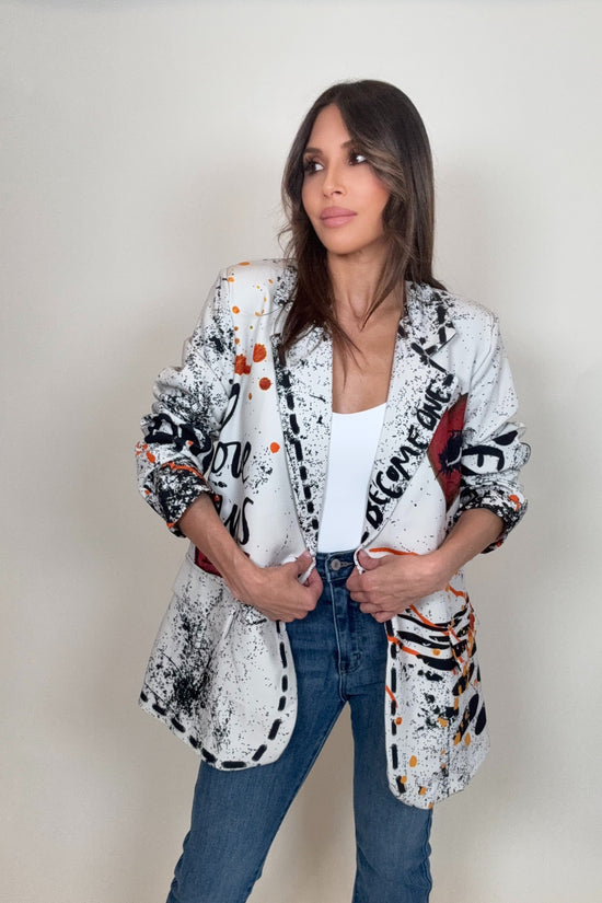 White Love Print Blazer Born To Glam
