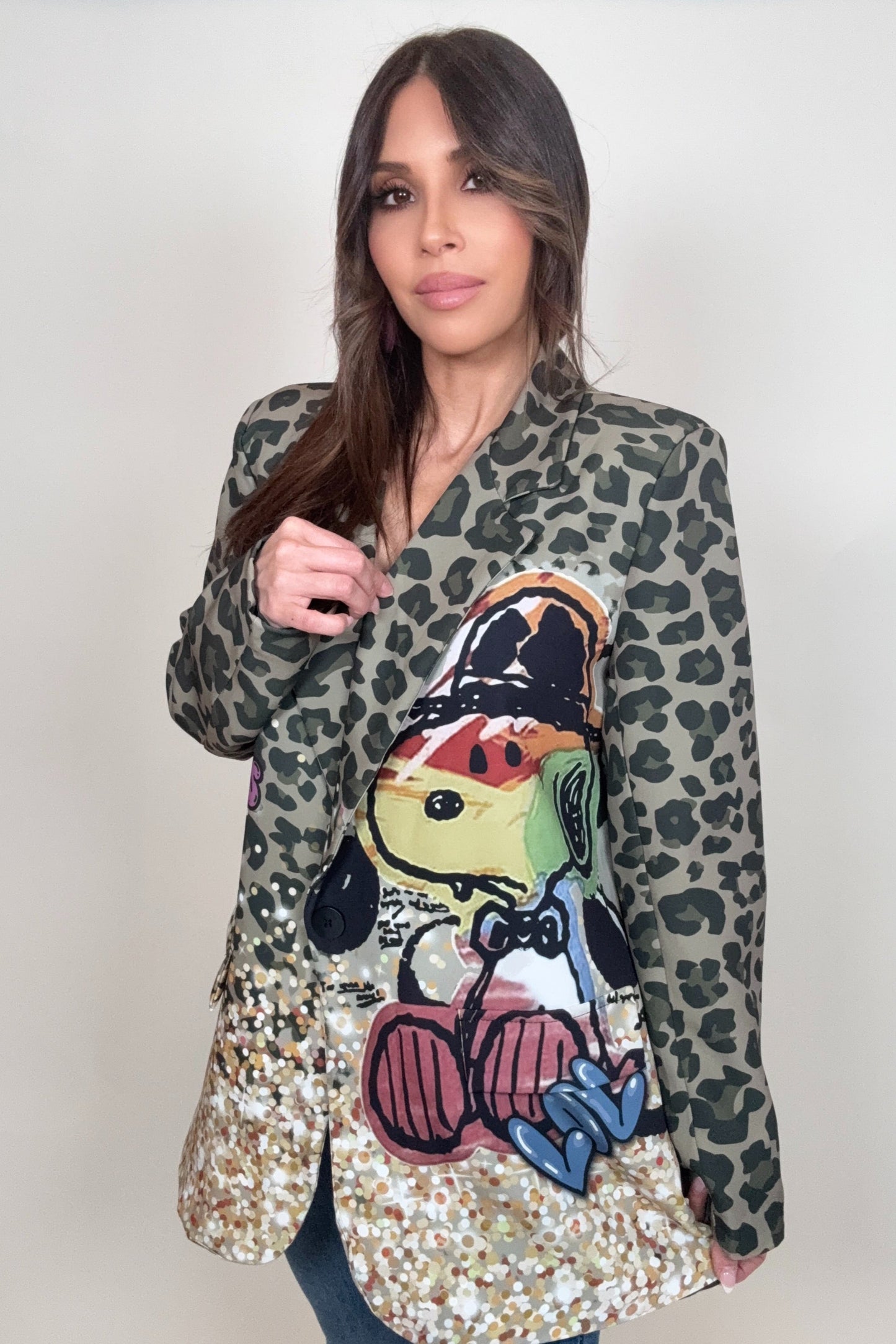 Gold Snoopy Leopard Print Blazer Born To Glam