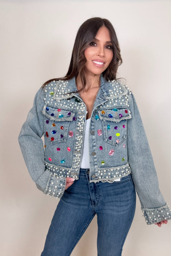 Glam Gemstone Pearl Denim Jacket Born To Glam