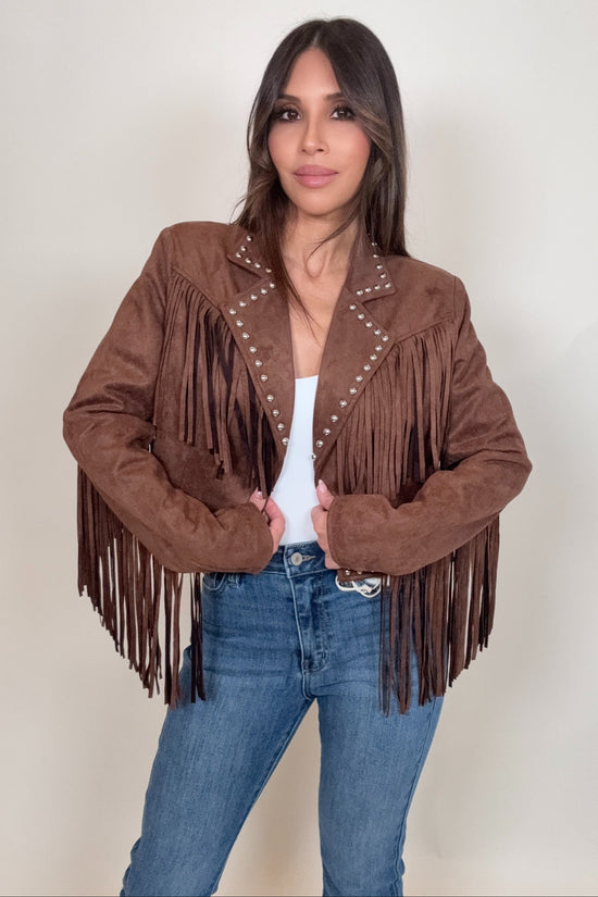 Brown Suede Studded Fringe Jacket Born To Glam