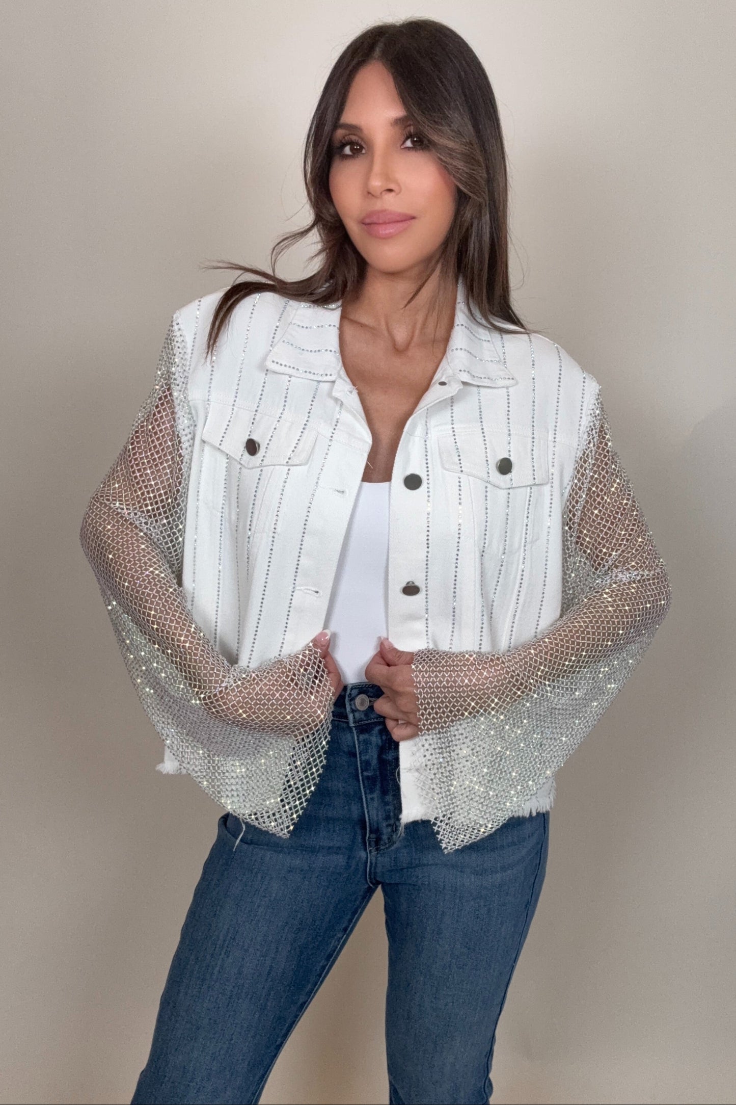 White Crystal Denim Jacket Born To Glam