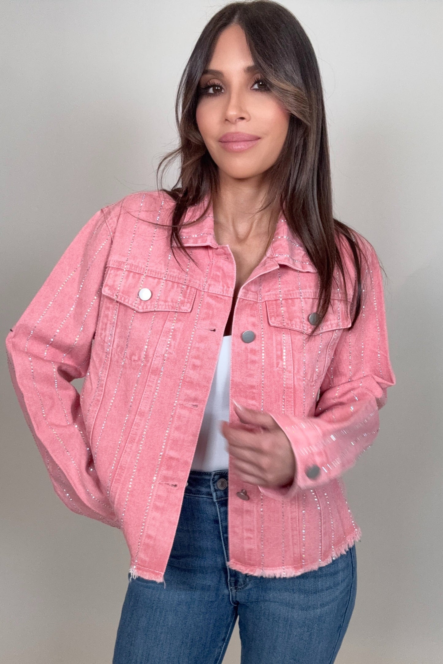 Pink Crystal Denim Jacket Born To Glam
