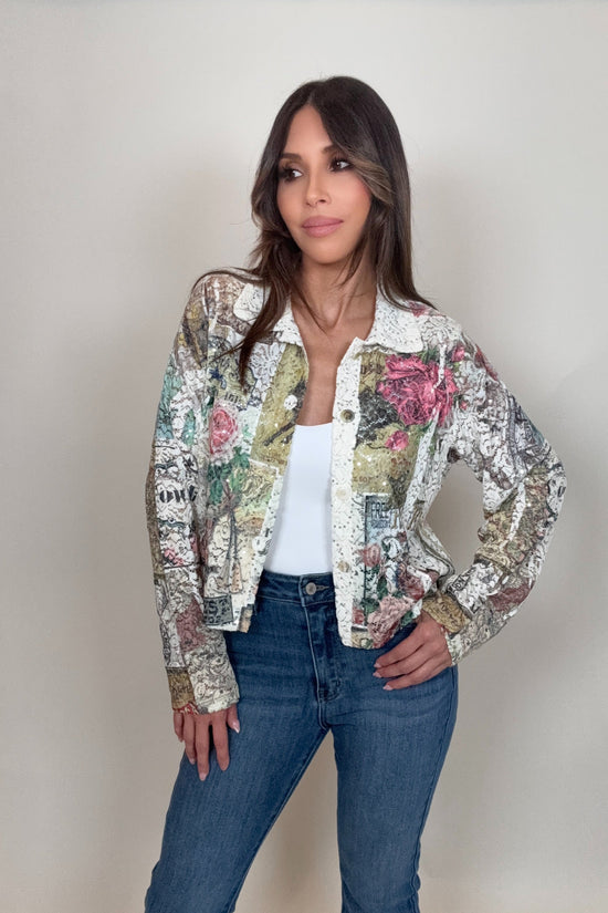 Lace Floral Sequin Crop Jacket - Born To Glam Born To Glam