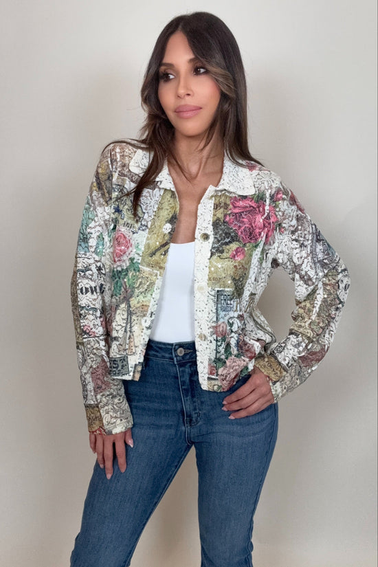 Lace Floral Sequin Crop Jacket - Born To Glam Born To Glam