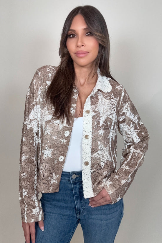 Tan Star Lace Cropped Jacket - Born To Glam Born To Glam