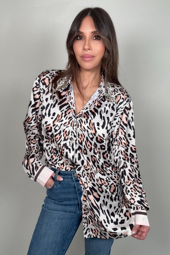 Leopard Print Embellished Top - Born To Glam Born To Glam