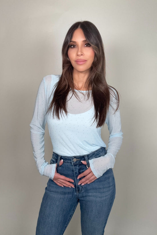 Blue Mesh Crystal Top - Born To Glam Born To Glam