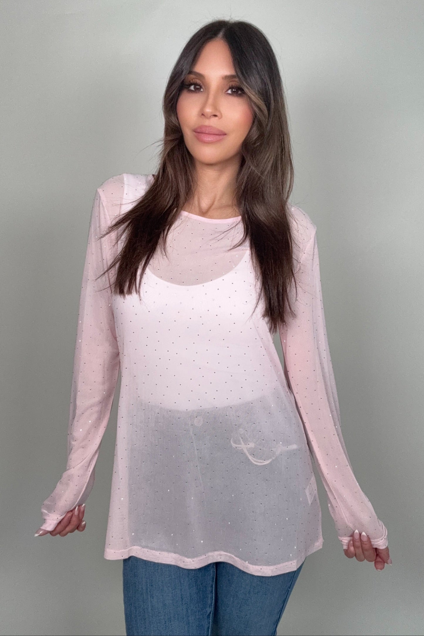 Pink Crystal Mesh Top - Born To Glam Born To Glam