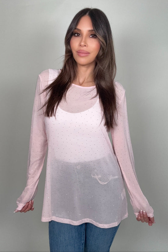 Pink Crystal Mesh Top - Born To Glam Born To Glam