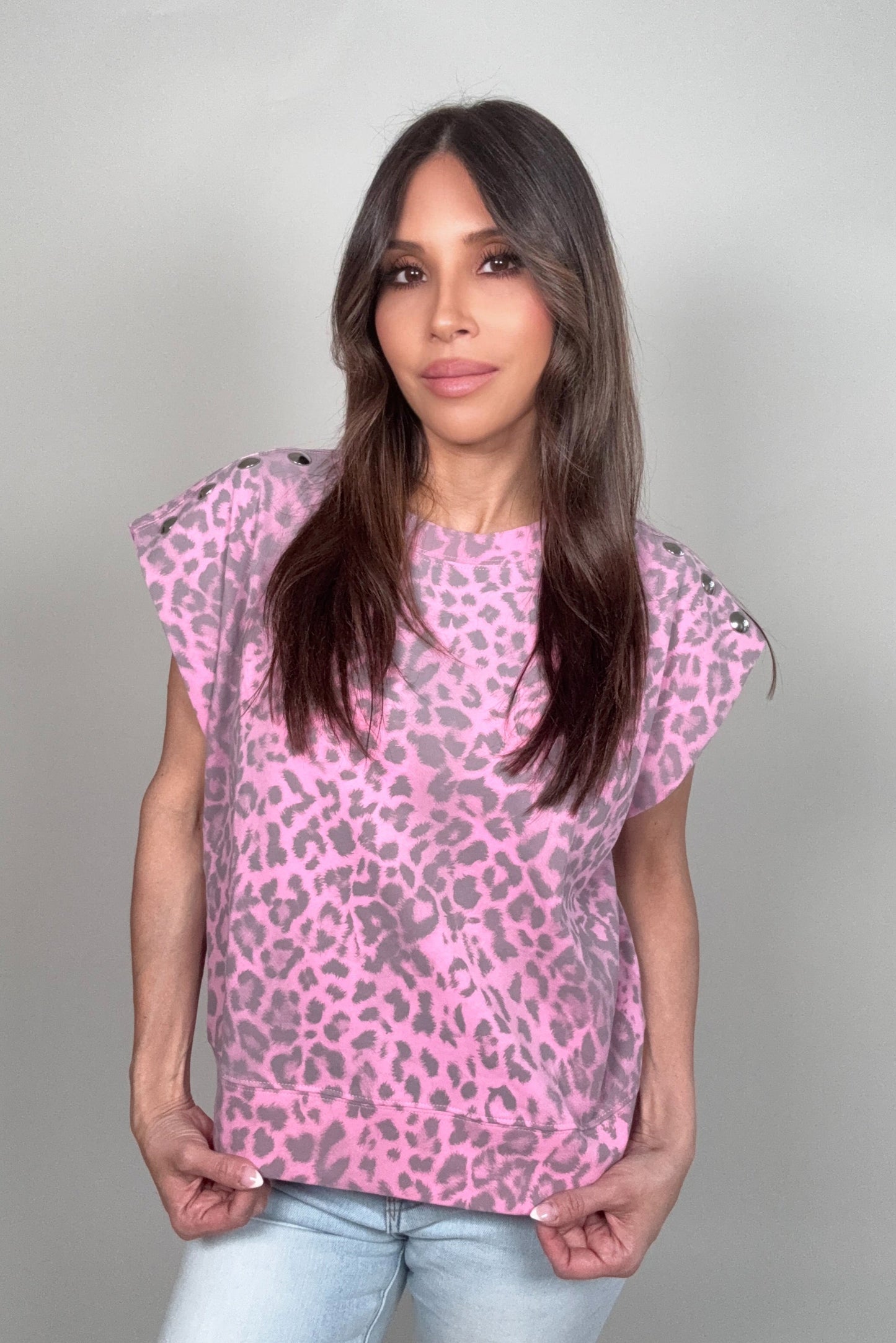 Pink Leopard Print Embellished Top - Born To Glam Born To Glam