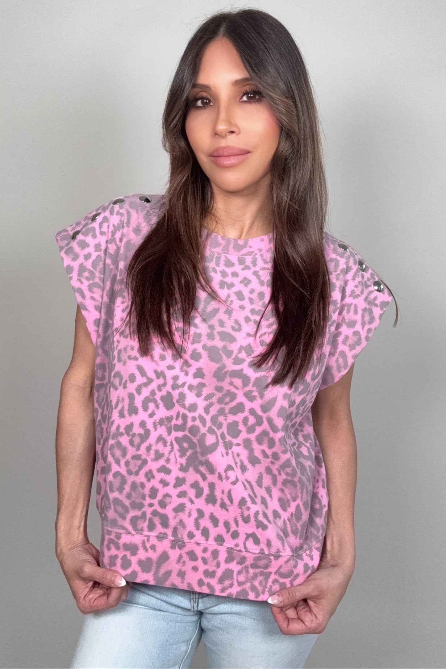 Pink Leopard Print Embellished Top - Born To Glam Born To Glam