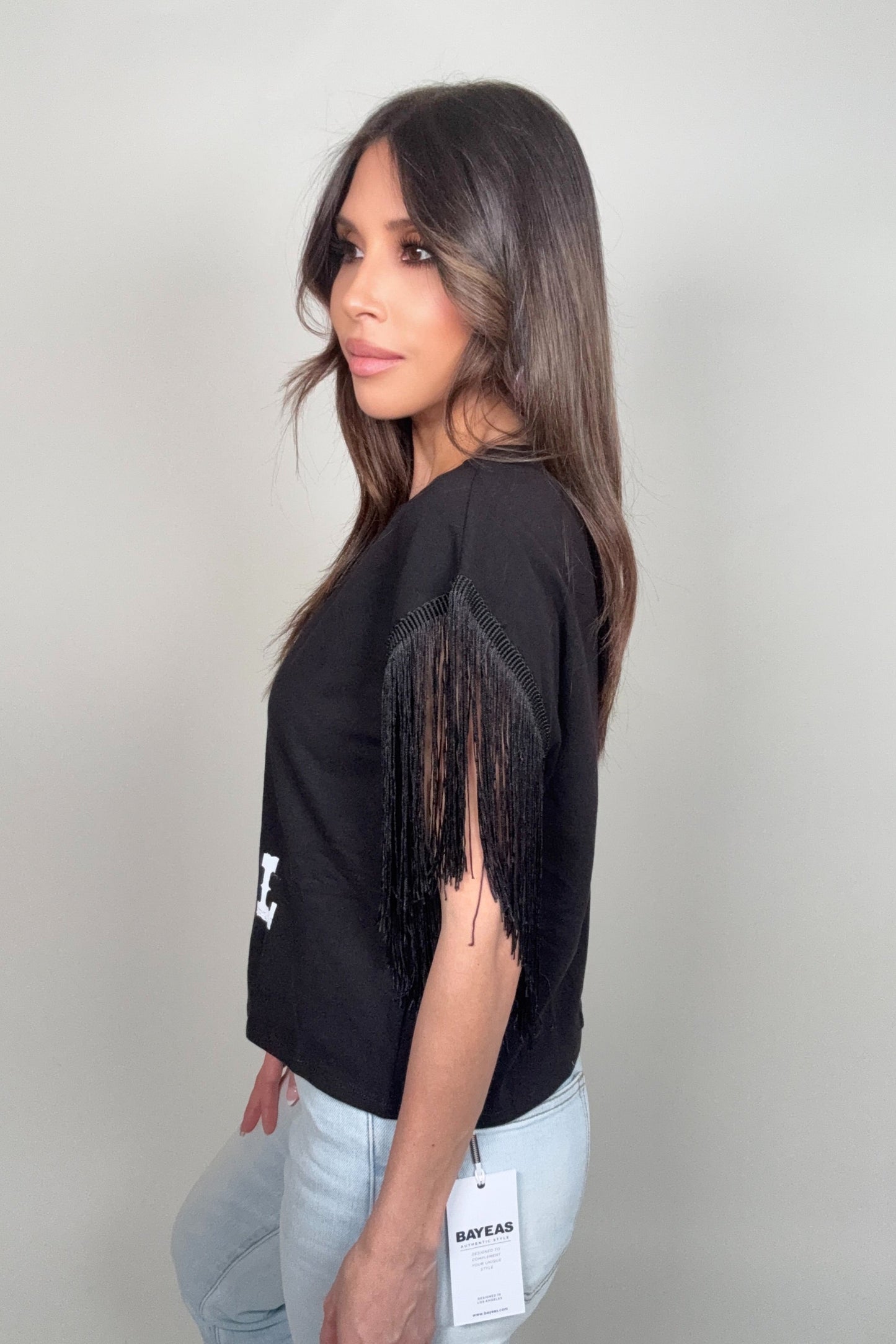 Black Fringed Cowgirl Graphic Tee - Born To Glam Born To Glam