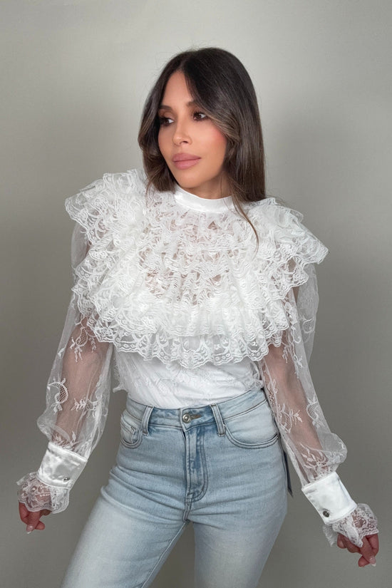 Tiered Front Ruffles Lace Mesh Blouse Born To Glam