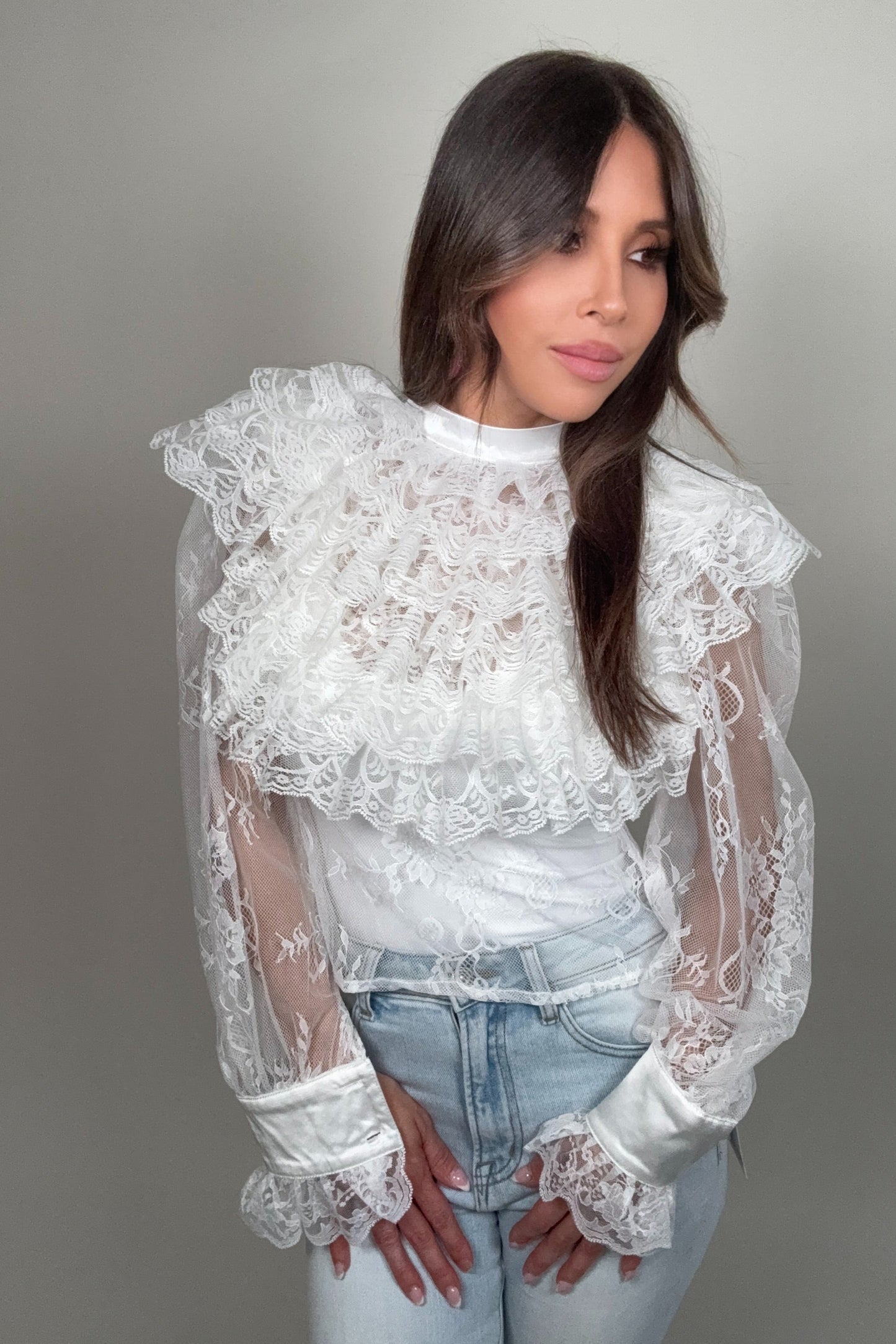 Tiered Front Ruffles Lace Mesh Blouse Born To Glam