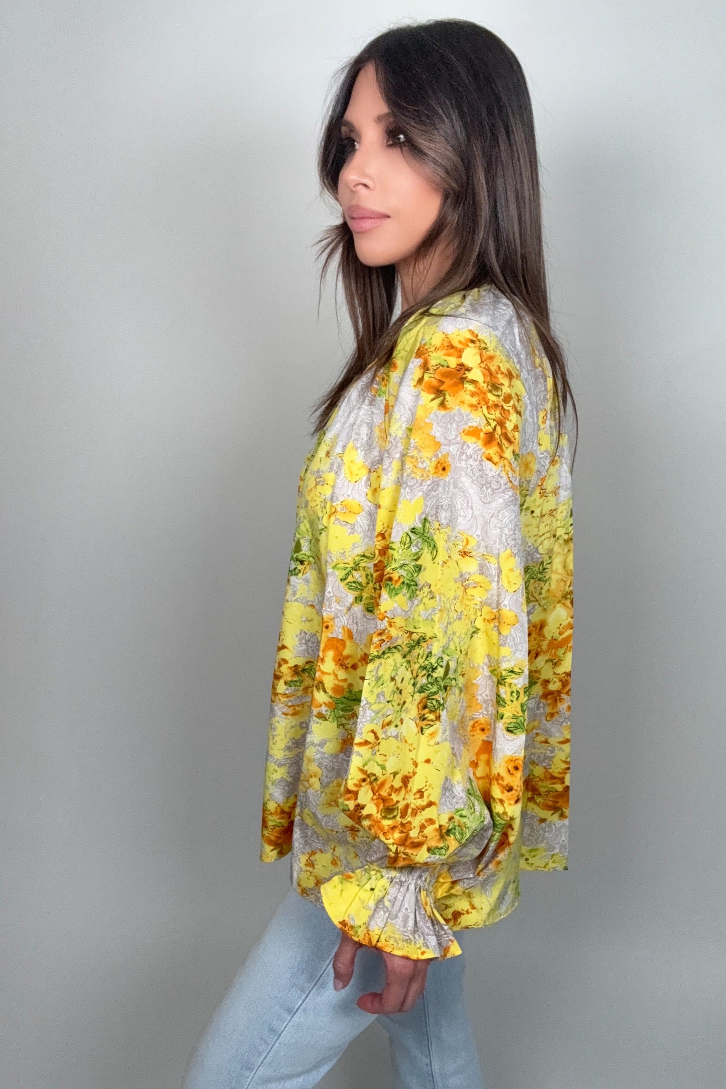 Yellow Floral Ruffle Cuff Top - Born To Glam Born To Glam