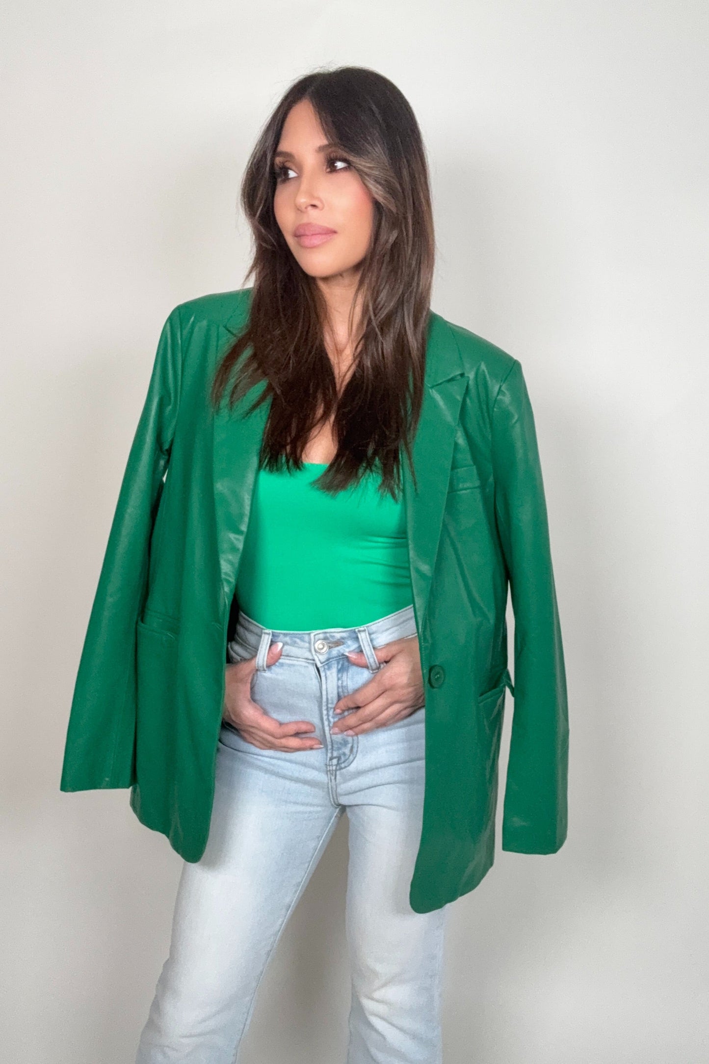 Green Oversized Pu Blazer - Born To Glam Born To Glam