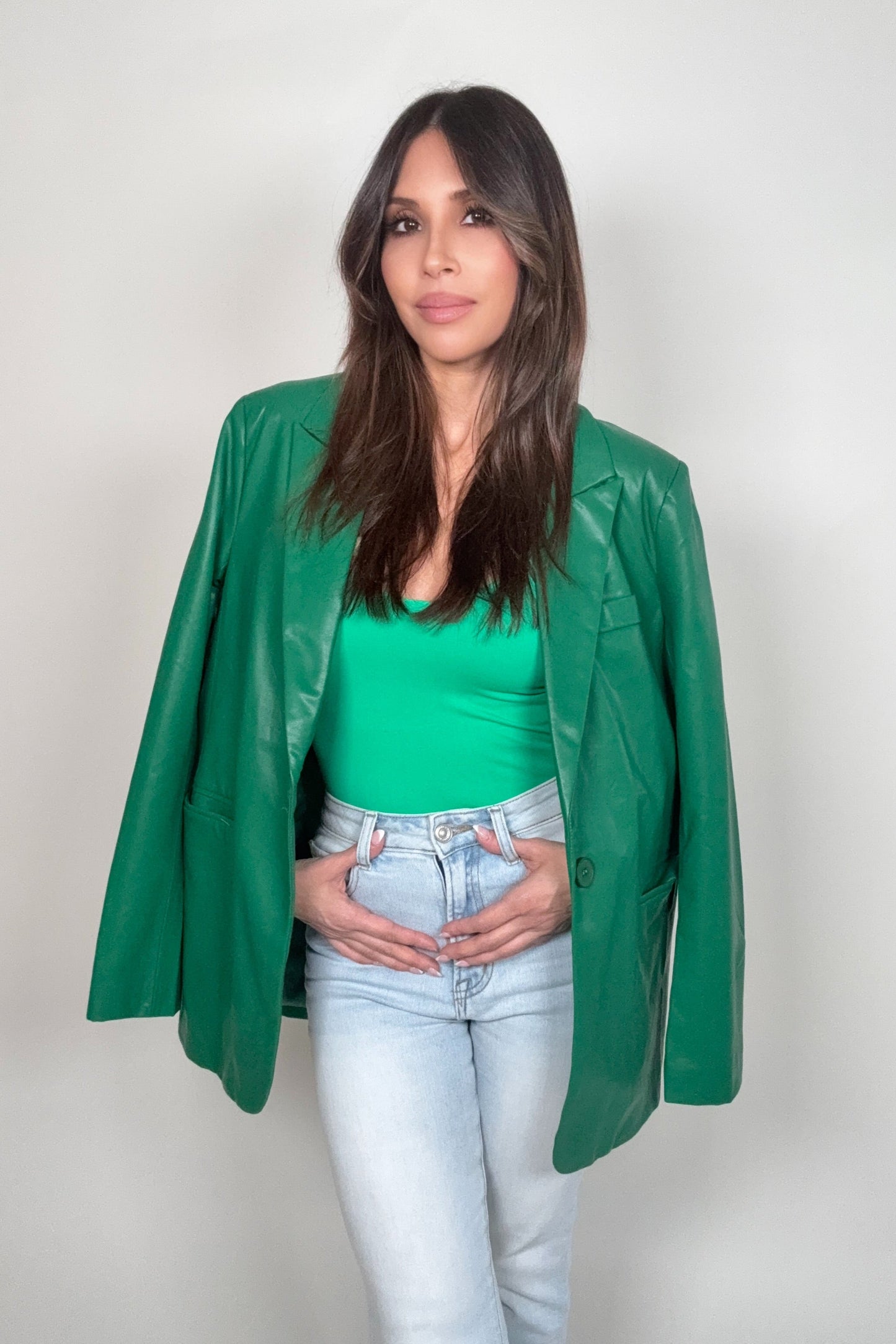 Green Oversized Pu Blazer - Born To Glam Born To Glam