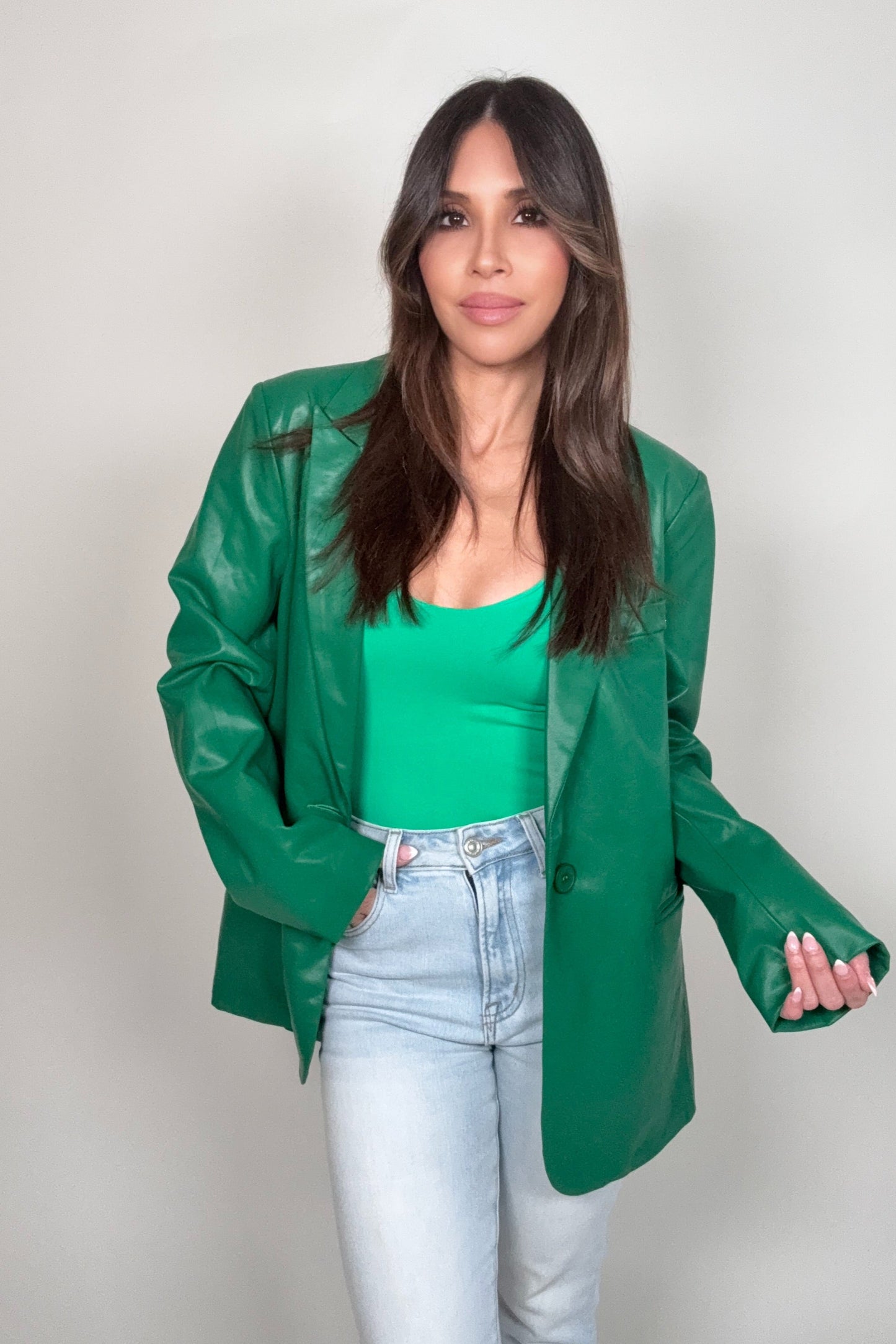Green Oversized Pu Blazer - Born To Glam Born To Glam