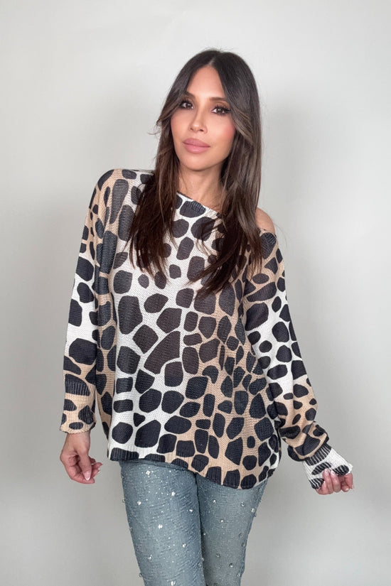 Round Neck Printed Sweater - Born To Glam Born To Glam