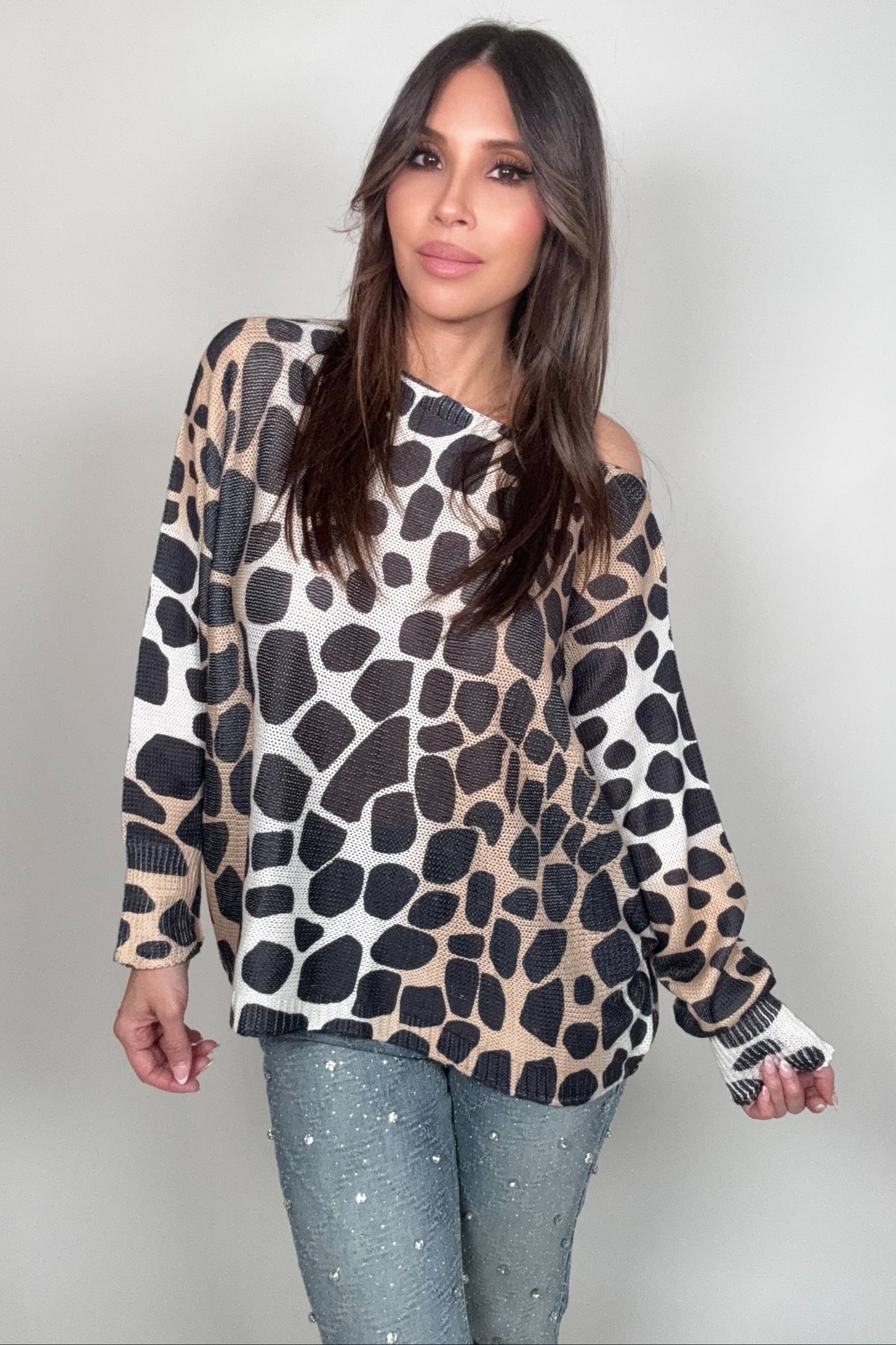 Round Neck Printed Sweater - Born To Glam Born To Glam