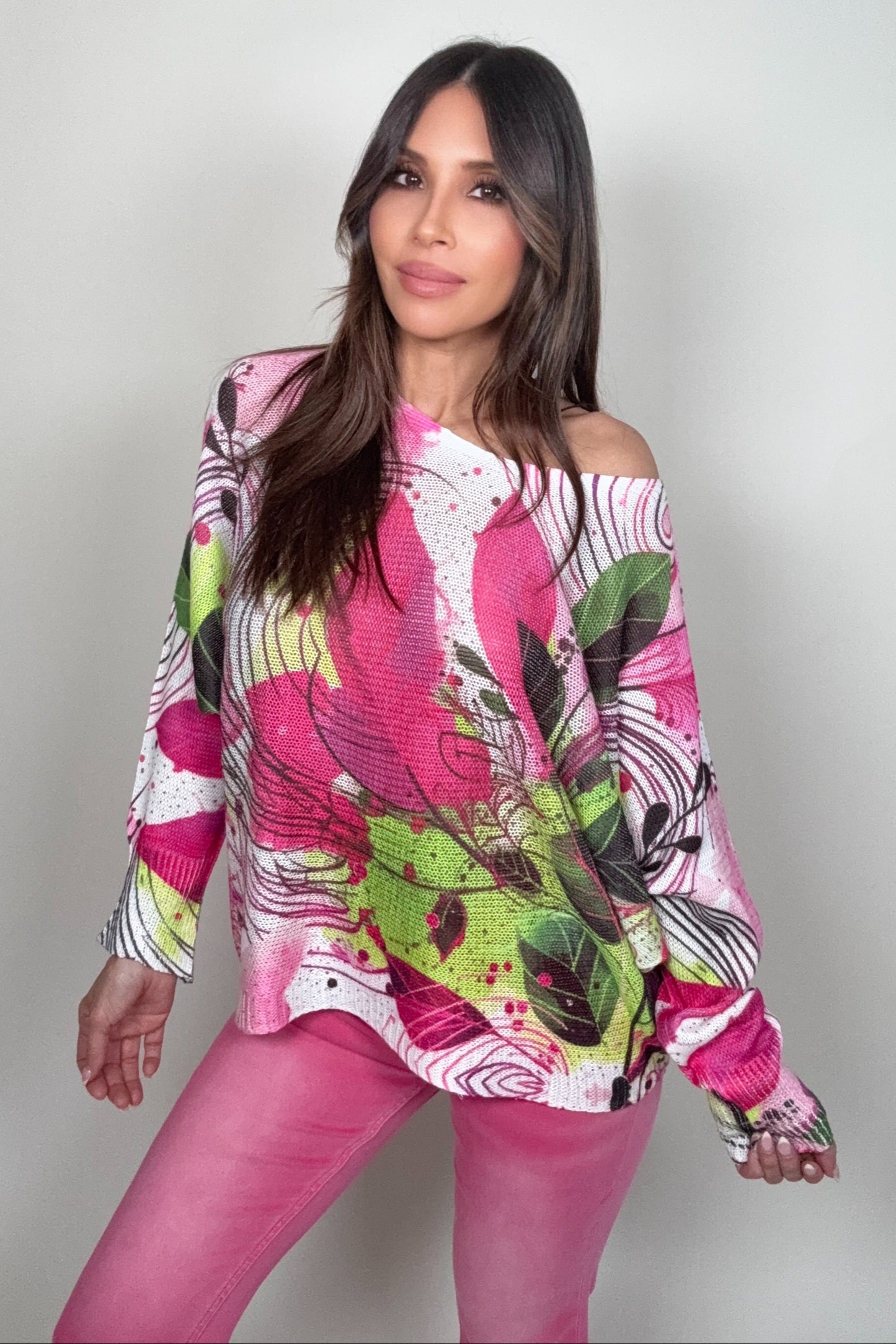 Round Neck Printed Sweater - Born To Glam Born To Glam