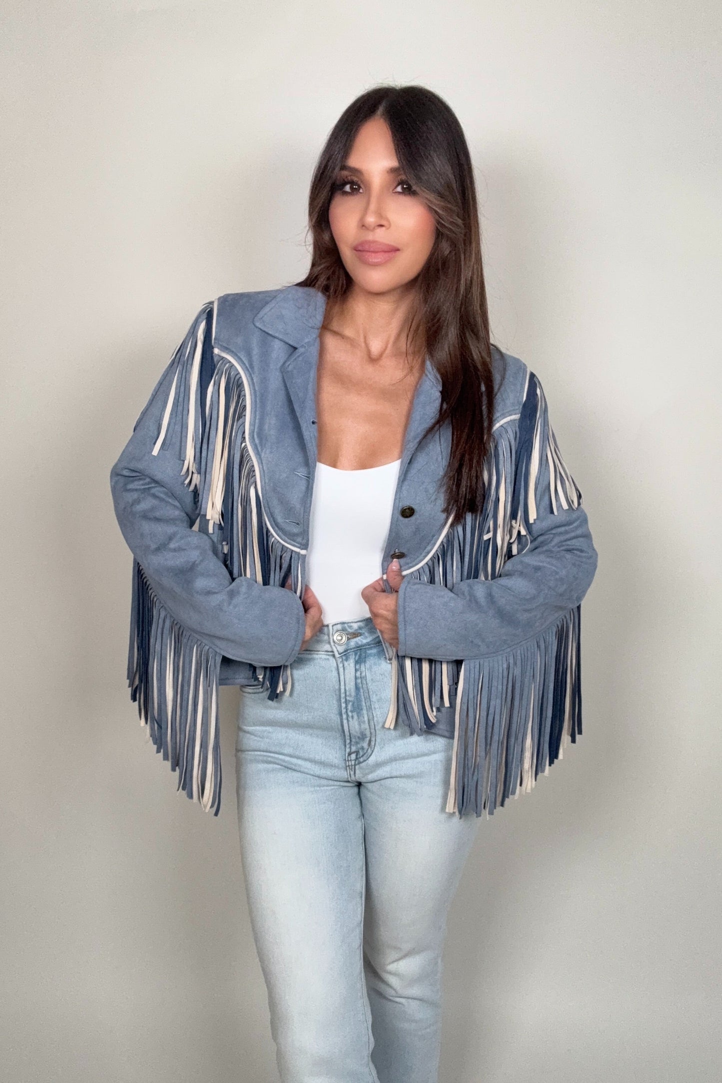 Blue Suede Fringe Jacket Born To Glam