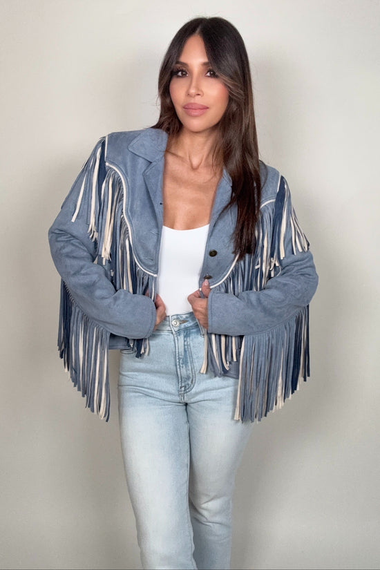 Blue Suede Fringe Jacket Born To Glam