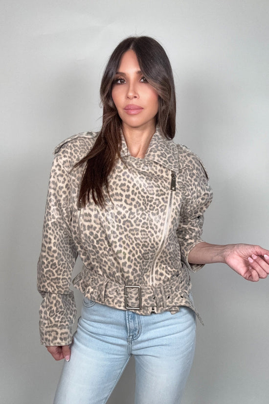 Leopard Print Stretch Moto Jacket Born To Glam