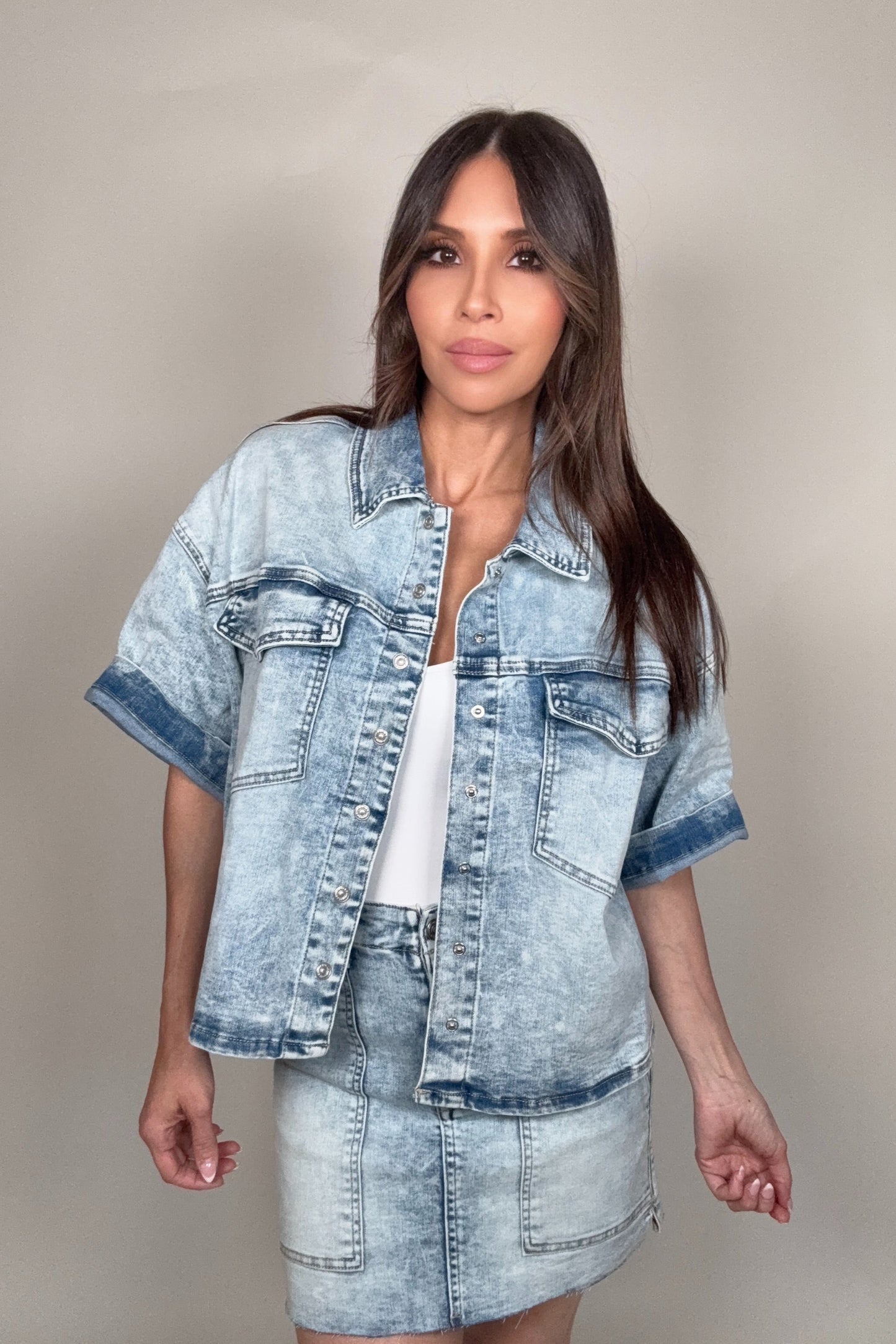 Puffy Short Sleeve Denim Jacket - Born To Glam Born To Glam
