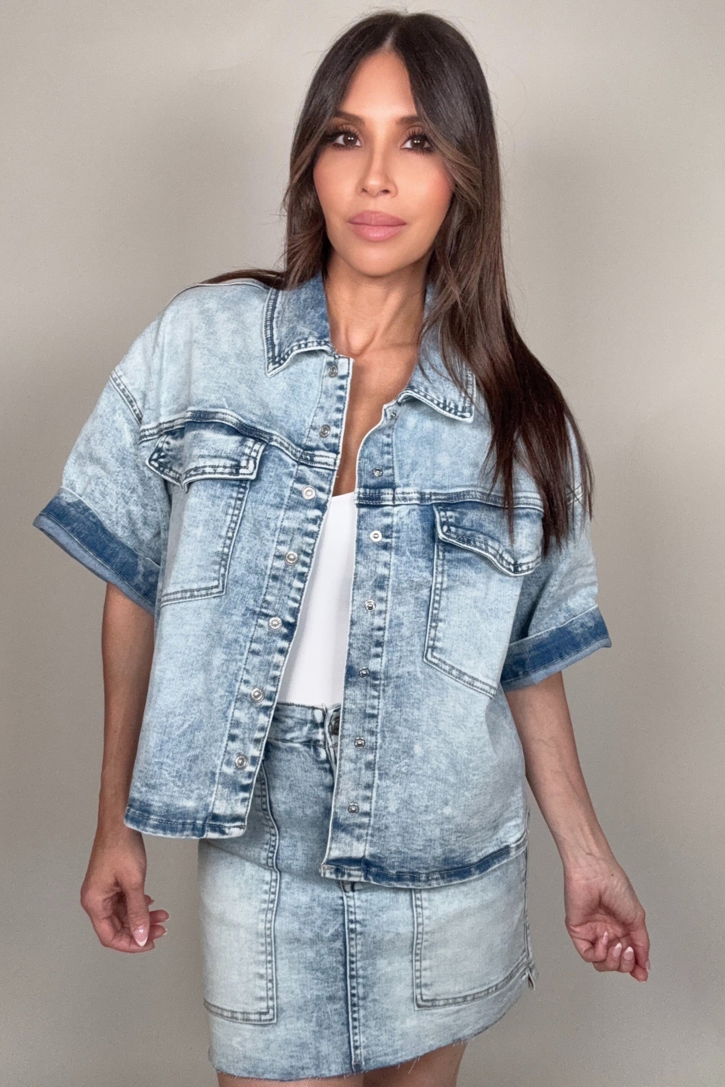 Puffy Short Sleeve Denim Jacket - Born To Glam Born To Glam