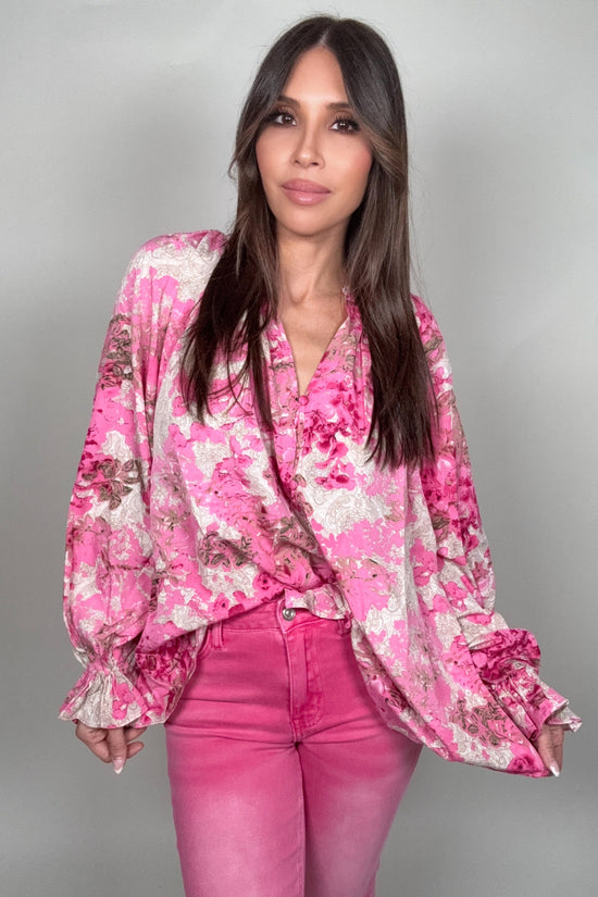 Pink Floral Ruffle Cuff Top - Born To Glam Born To Glam