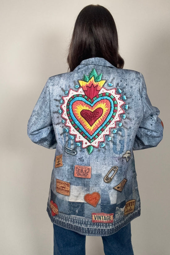 Denim Pop Art Patchwork Blazer - Born To Glam Born To Glam