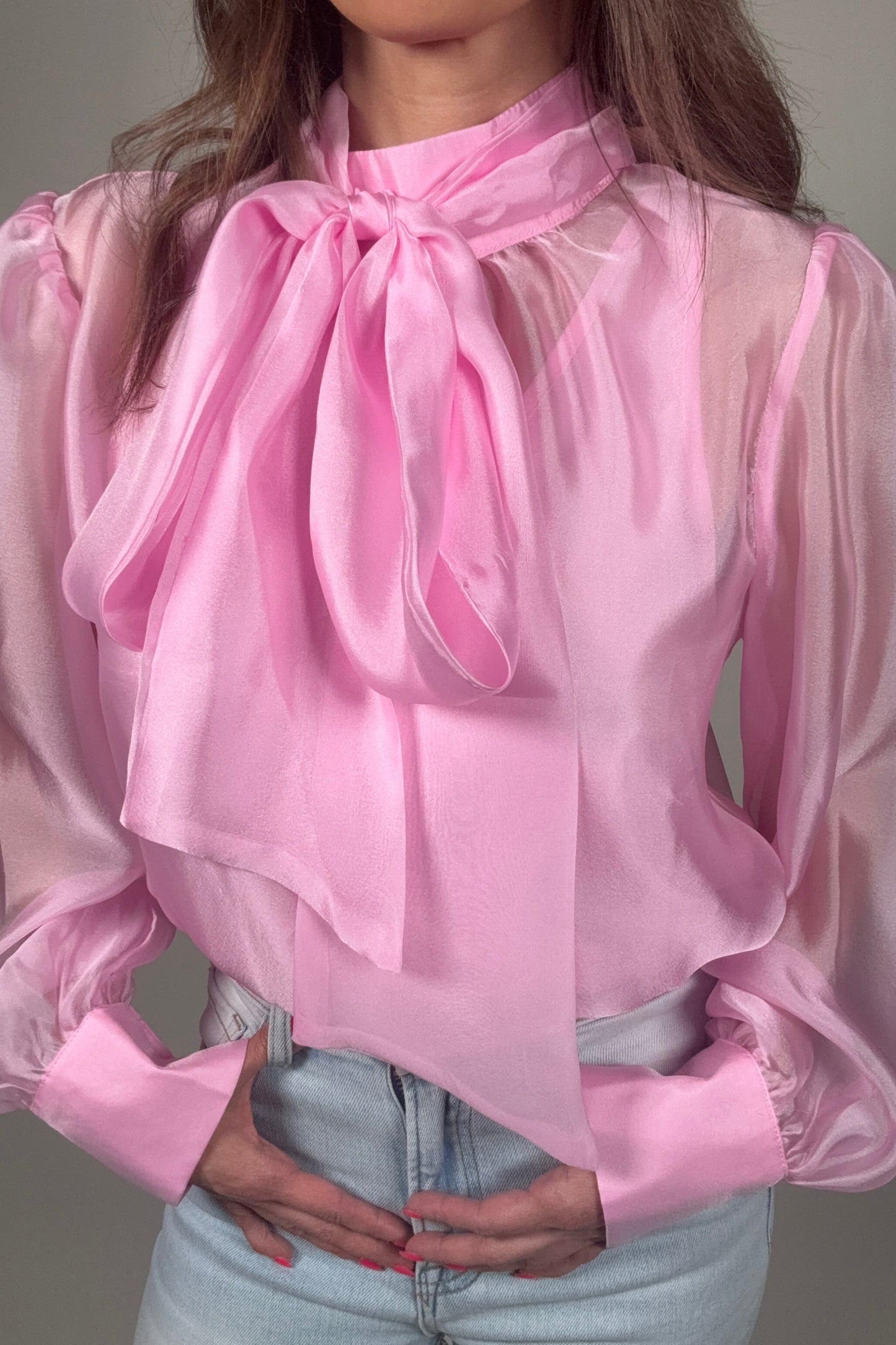 Pastel Chiffon Long Sleeve Bow-Tie Blouse Born To Glam