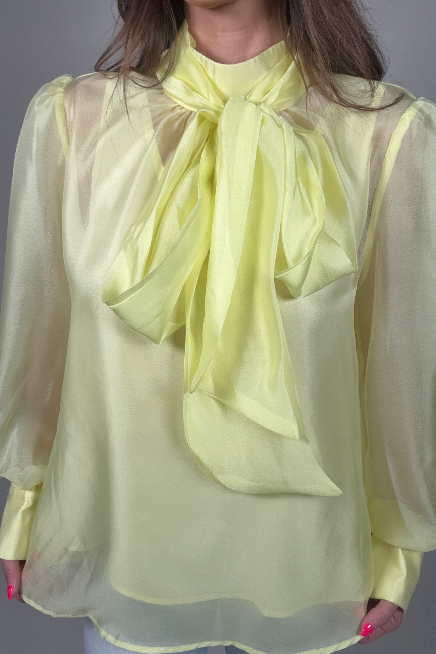 Pastel Chiffon Long Sleeve Bow-Tie Blouse Born To Glam