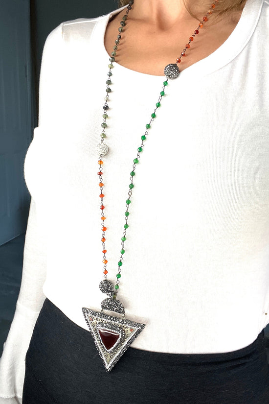 Carnelian Necklace With Triangle Pendant - Born To Glam Born To Glam