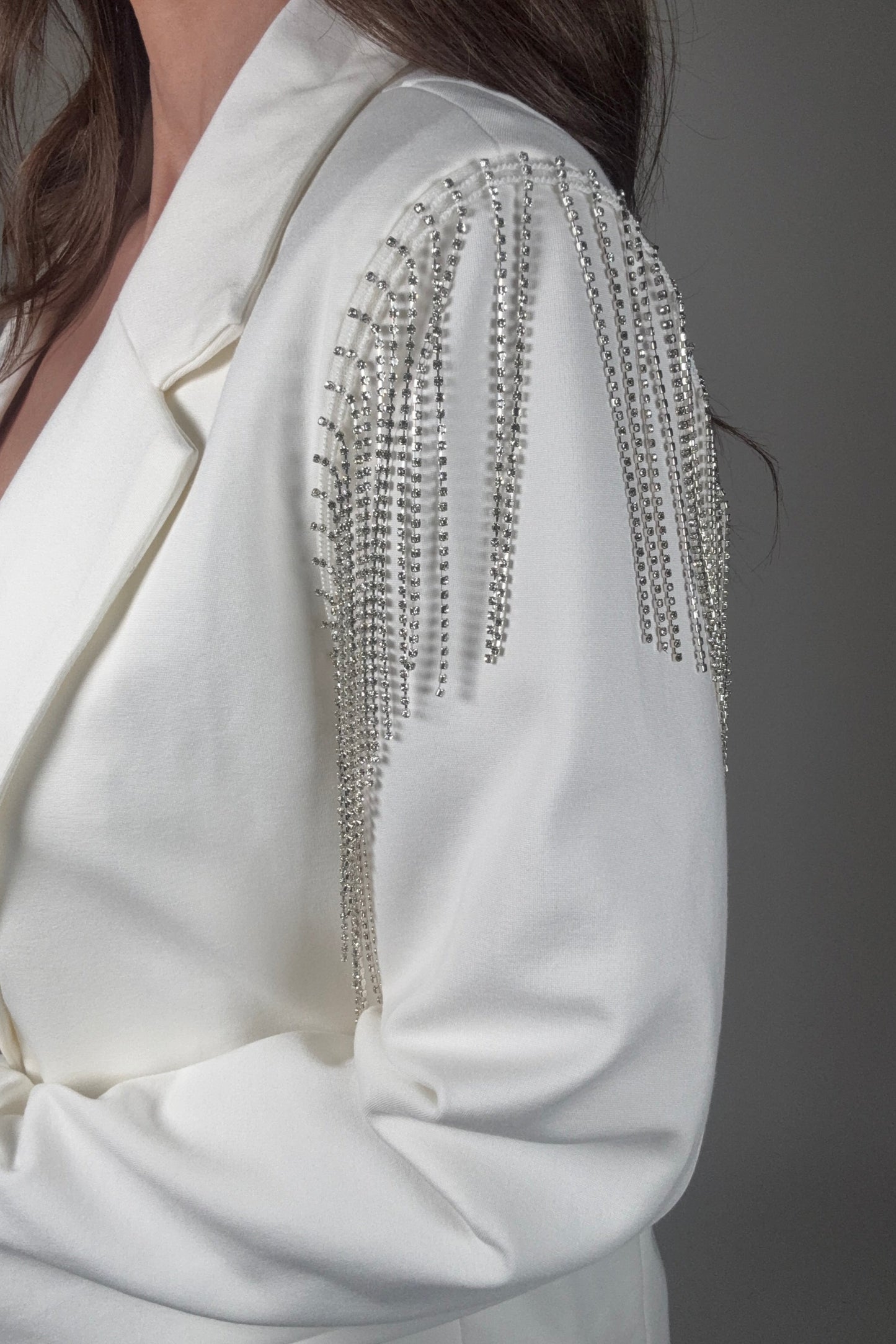Stretch Boyfriend Rhinestone Fringe Blazer - Born To Glam Born To Glam