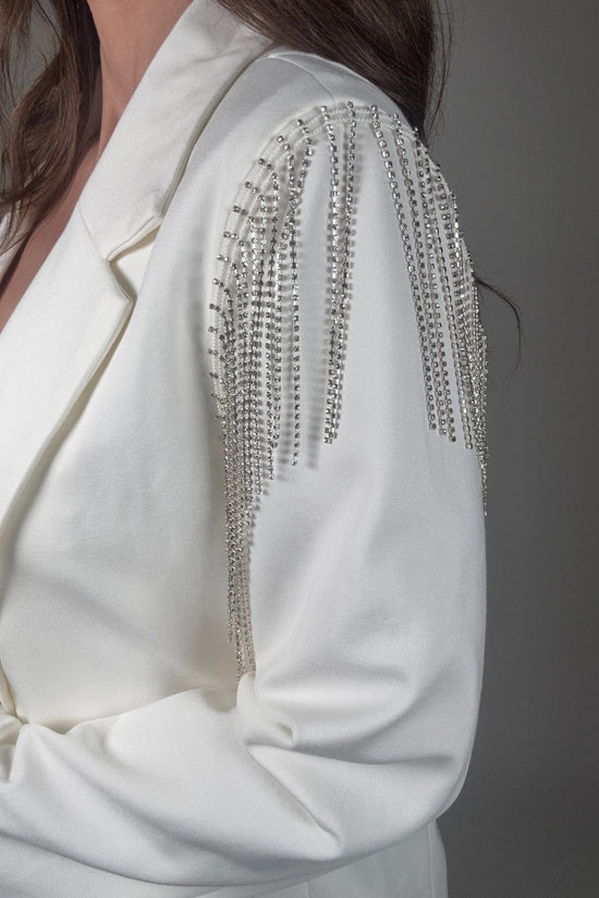 Stretch Boyfriend Rhinestone Fringe Blazer - Born To Glam Born To Glam