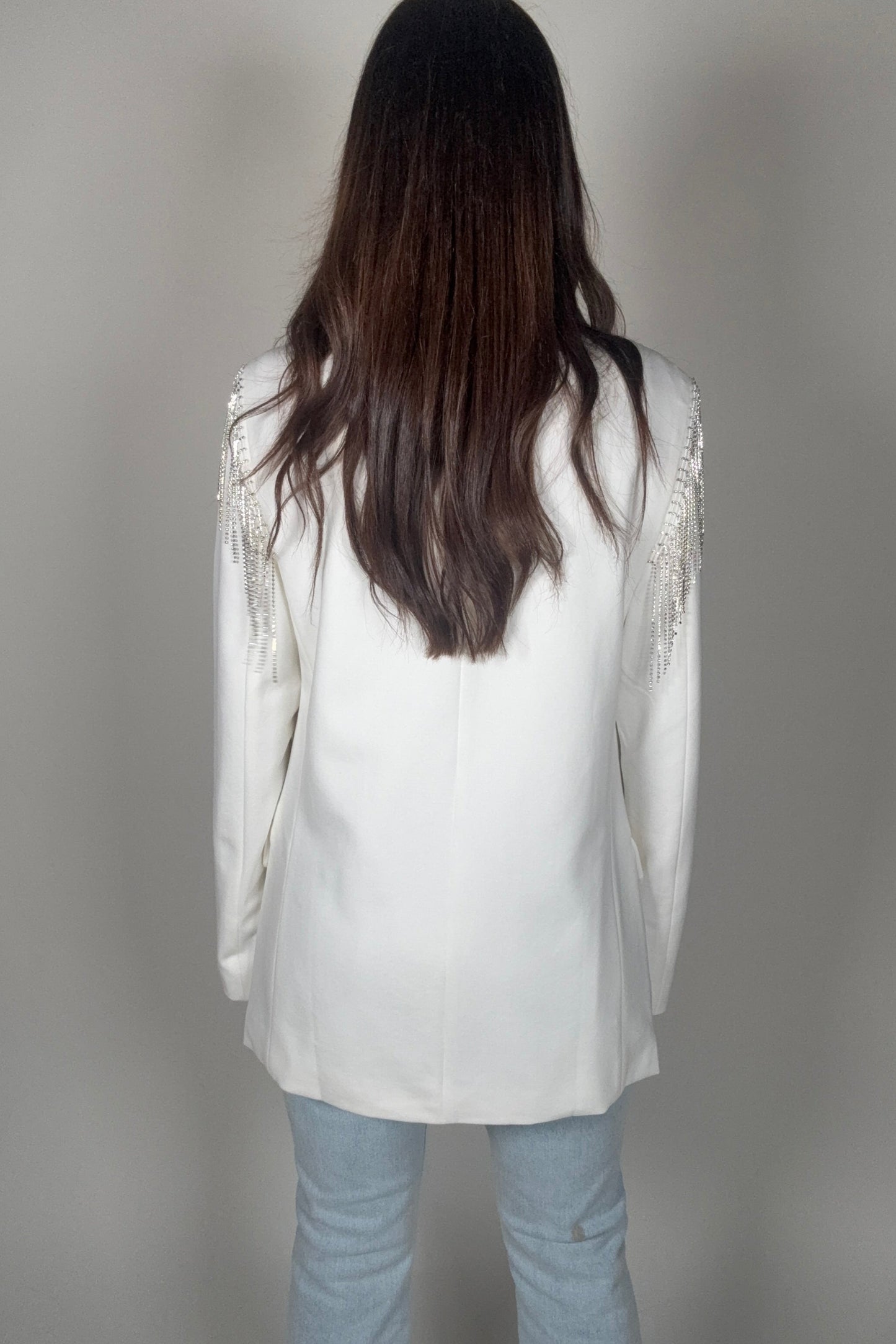 Stretch Boyfriend Rhinestone Fringe Blazer - Born To Glam Born To Glam