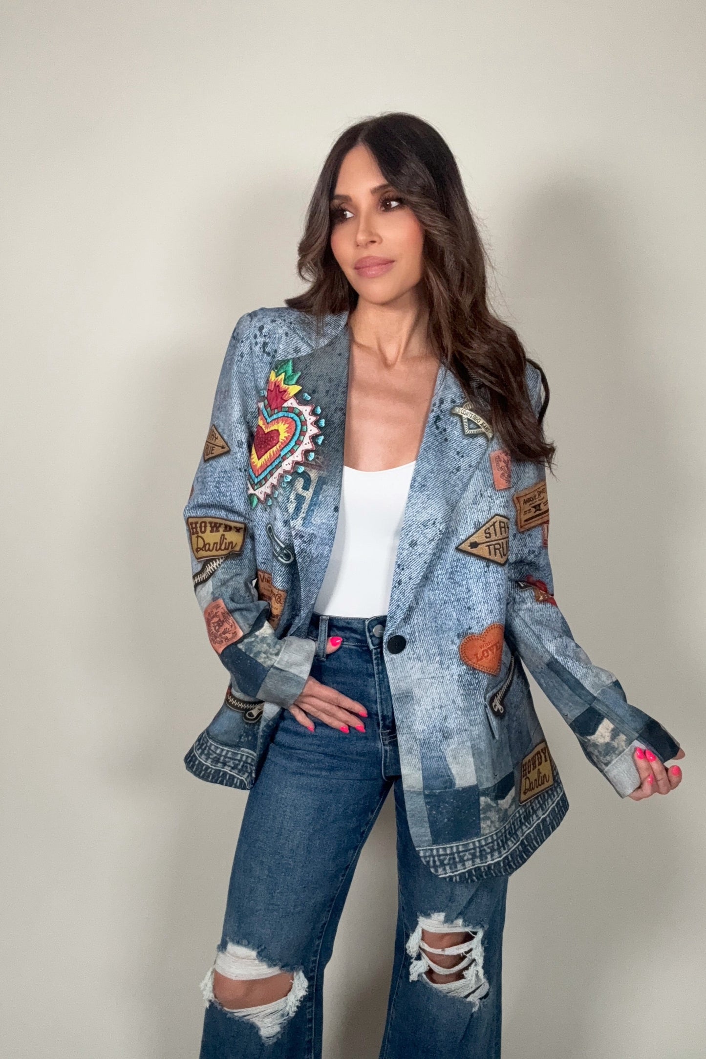 Denim Pop Art Patchwork Blazer - Born To Glam Born To Glam