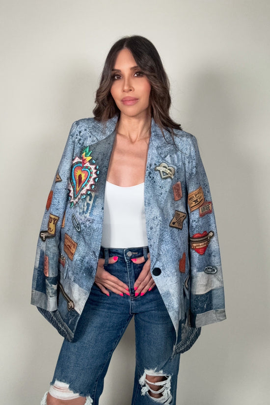 Denim Pop Art Patchwork Blazer - Born To Glam Born To Glam