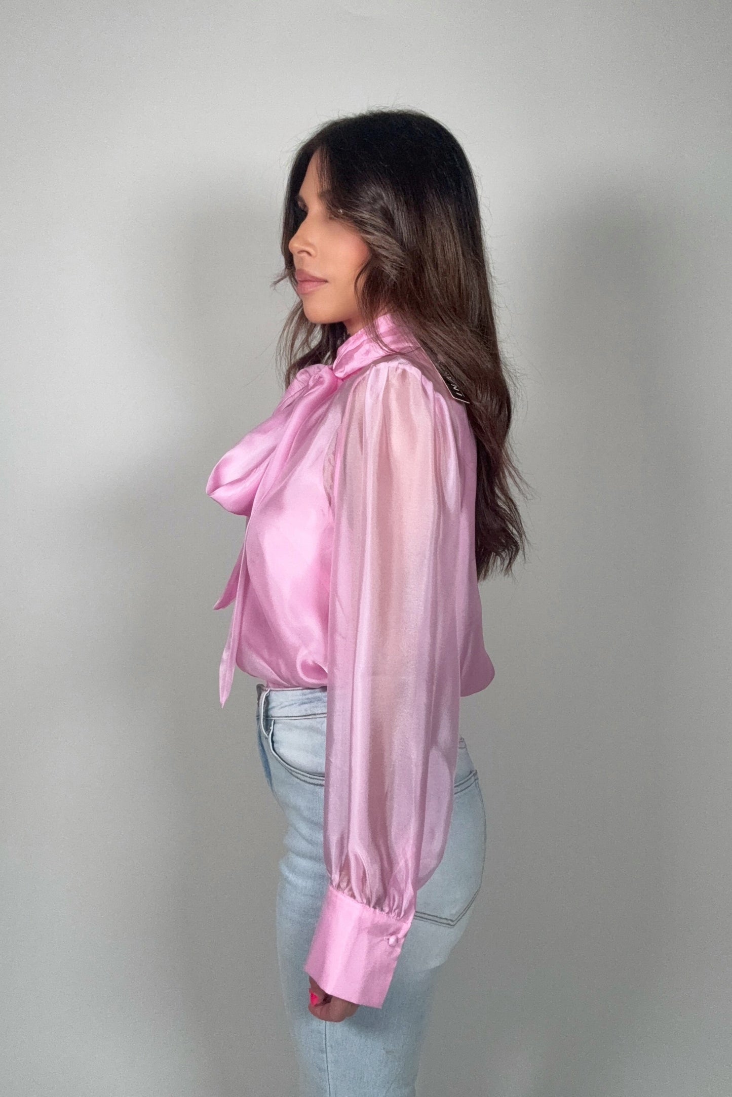 Pastel Chiffon Long Sleeve Bow-Tie Blouse Born To Glam