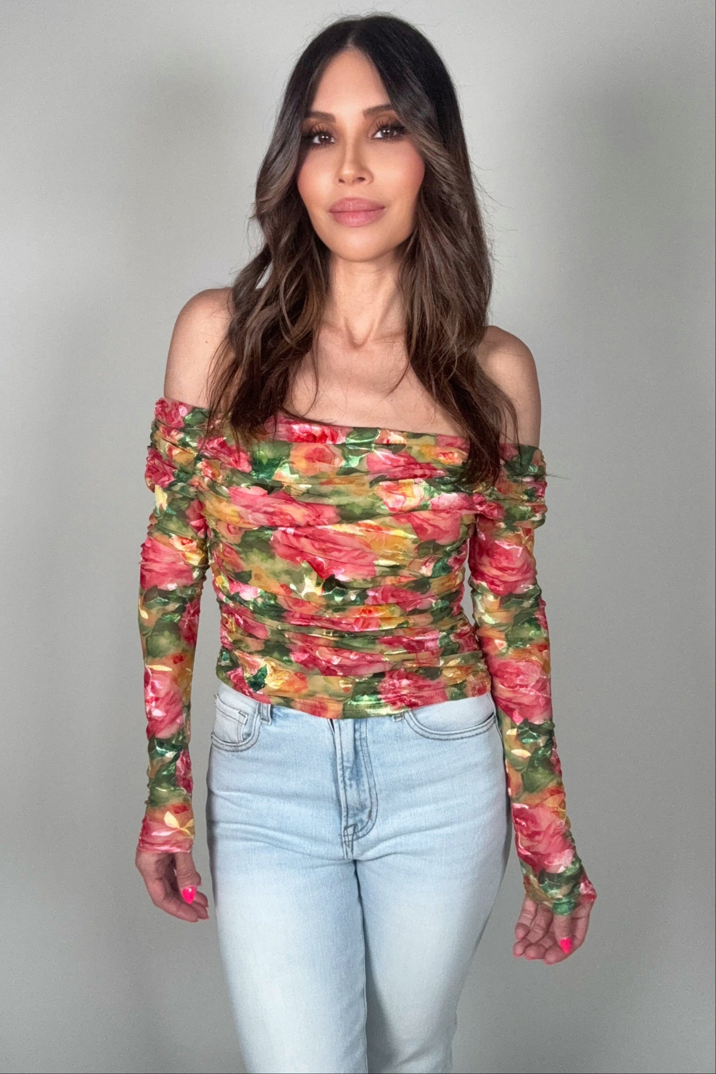 Romantic Rose Floral Long Sleeve Top - Born To Glam Born To Glam