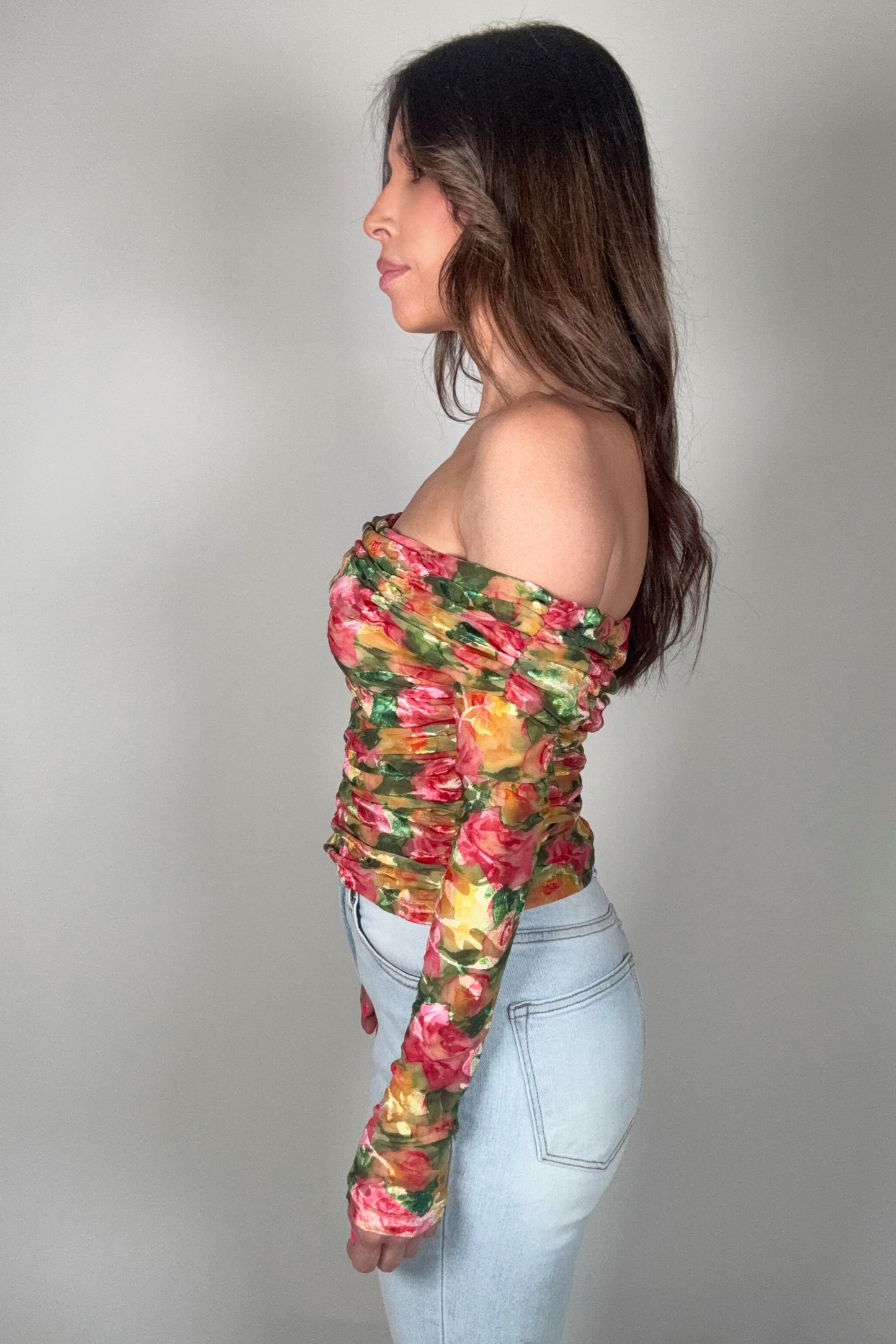 Romantic Rose Floral Long Sleeve Top Born To Glam