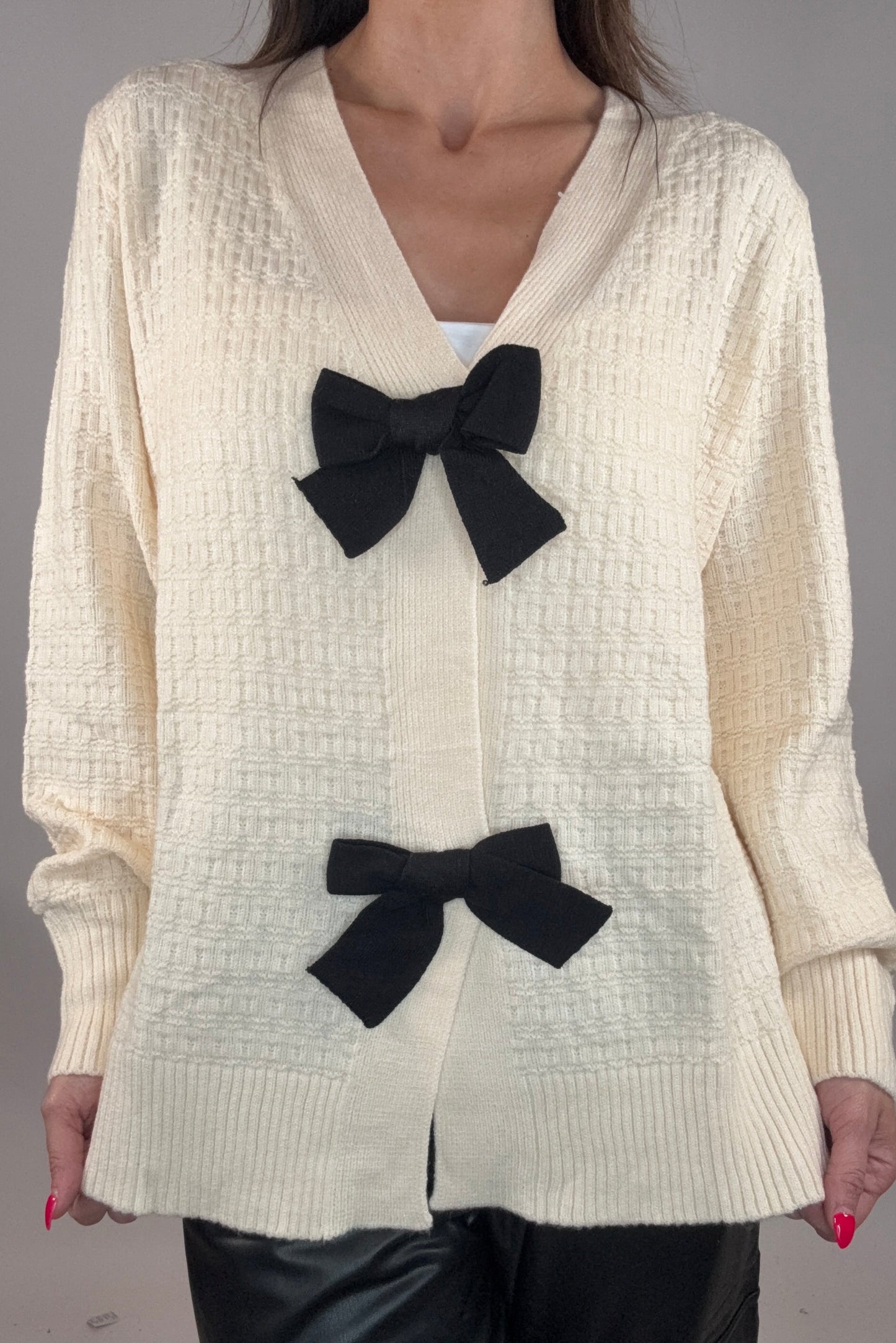 Cream and Black Bow Cardigan - Born To Glam Born To Glam