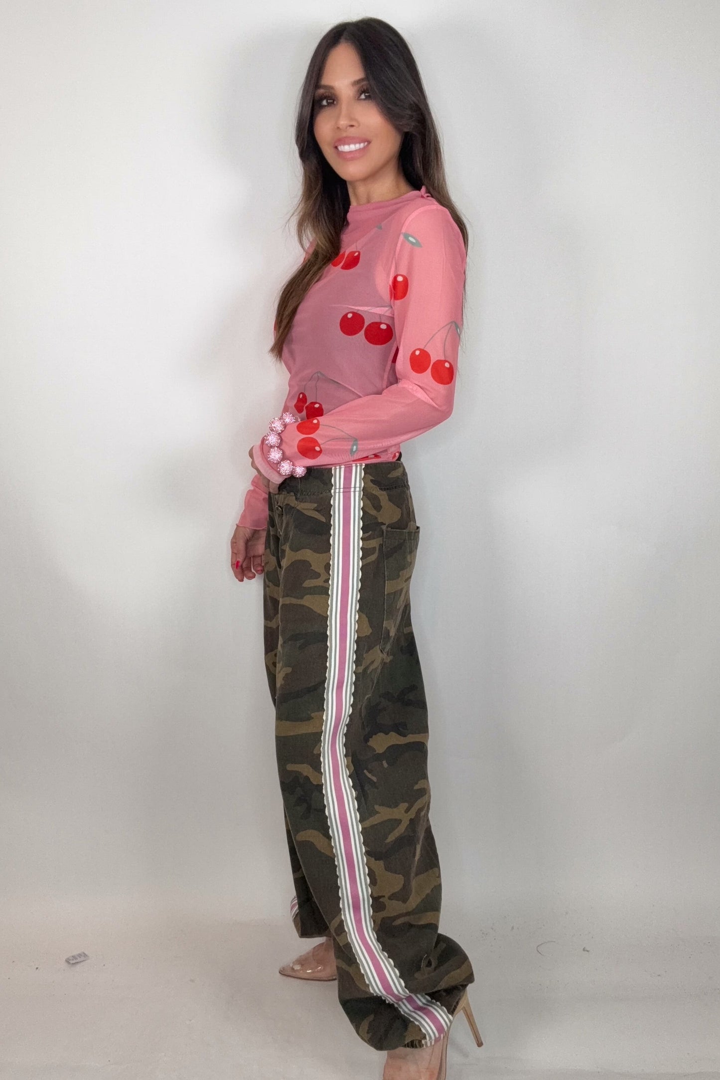 Olive Camo Side Tape Detail French Terry Knit Pants Born To Glam