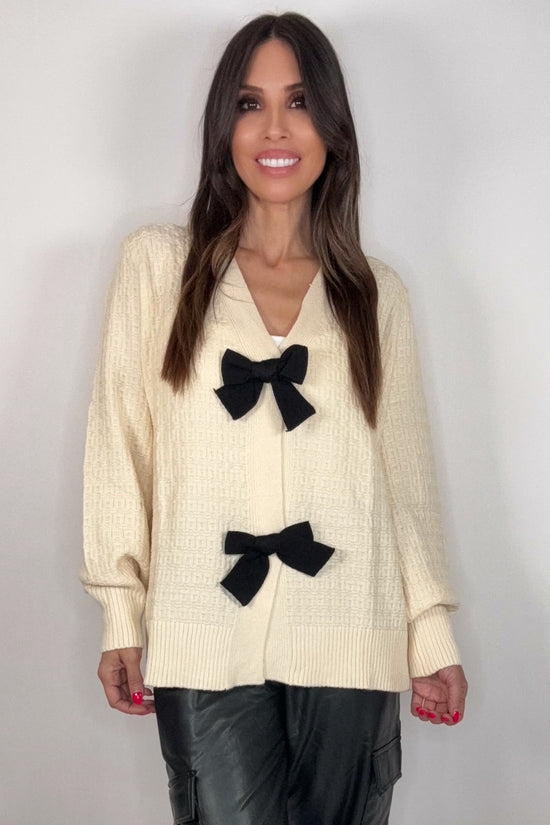 Cream and Black Bow Cardigan - Born To Glam Born To Glam