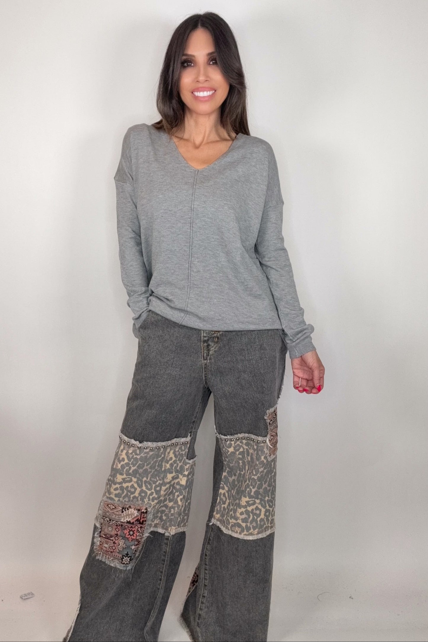 Black Leopard Patch Denim Pants Born To Glam