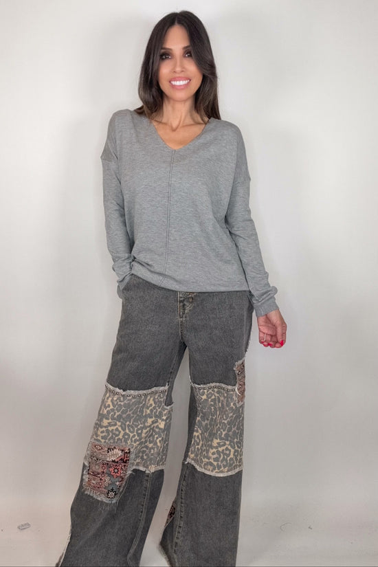 Black Leopard Patch Denim Pants Born To Glam