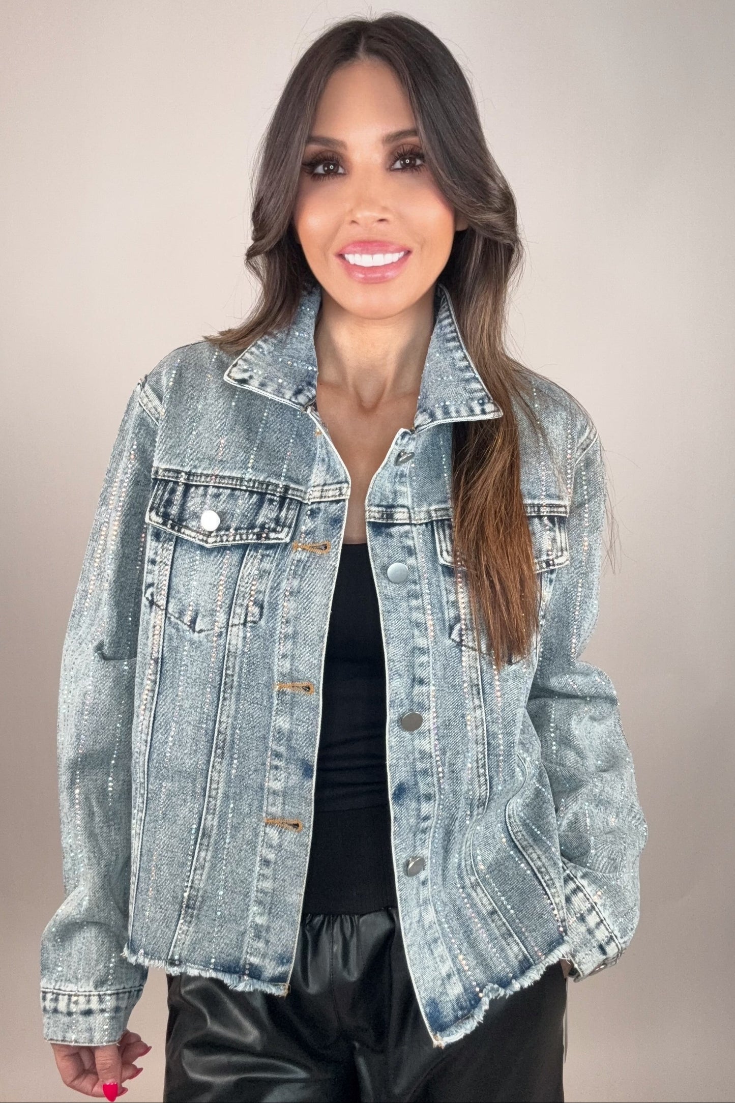 Blue Crystal Stripe Denim Jacket - Born To Glam Born To Glam